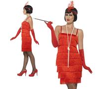 Smiffys Flapper Costume, Red with Short Dress, Headband & Gloves, 1920's Razzle Fancy Dress, Adult Dress Up Costumes