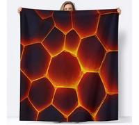 Red Fleece Blanket 130 x 150 cm Warm Fluffy Blankets, Geometric Lava Hexagon Flannel Microfiber Comfortable Soft Fuzzy Throw Blankets, for Sofa Travel Outdoor Office Nap Blanket