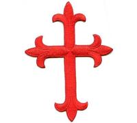 Red Fleur De Lis Iron On Embroidered Religious Cross Patch 4 Inch by Wholesale Applique