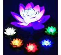 (Red) Floating Lily Lotus LED Light Wishing Lamp Pond Decoration