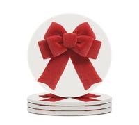 Red Floating Ribbon Bow Coasters Set of 4 Absorbent Coasters