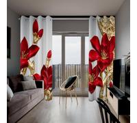 Red Floral Blackout Curtains 84 inch Length 2 Panel Set 42x84,3D Print Emboss Flower Red and Gold Luxury Pattern Print Room Darkening Thermal Insulated Drapes Window Curtains for Bedroom Living Room