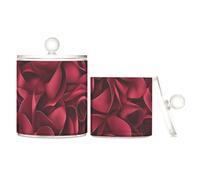 Red Floral Clear Plastic storage boxes with lid Bathroom Essentials Decorative small storage bins for Cotton Swabs,Cotton Pads,Floss Picks,Paper Clips,s 2 Pack