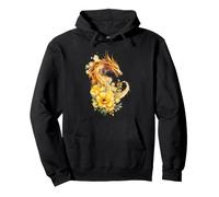 Red Floral Dragon Watercolor Fantasy Creature Art Pullover Hoodie