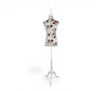 Red Floral Female Mannequin Torso with Adjustable Wooden Tripod Stand, Pinnable Dress Form 130-180cm, Polystyrene Body Boutique Display Dummy