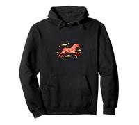 Red Floral Horse Running Asian Art Style Pullover Hoodie