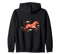 Red Floral Horse Running Asian Art Style Zip Hoodie