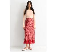 Red Floral Lace Trim Bias Midi Skirt Gini London Red 12