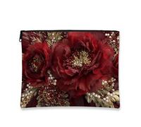Red Floral Makeup Bag, Elegant Peony Cosmetic Travel Pouch for Women, Portable Small Canvas Zipper Organizer, Holiday Gift Skincare Toiletry Bag, Red, 7x9 Inch, Peony