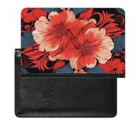 Red Floral Pattern Passport Holder with 3 Card Slots, Portable PU Leather Travel Wallet, Slim Protective Cover for Passport, ID, Credit Cards