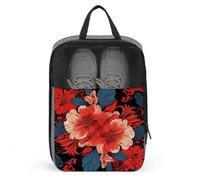 Red Floral Pattern Shoe Bag Waterproof & Breathable Shoe Pouch for Travel, Portable Carry Case for Sports Sneakers, Gym, Vacation