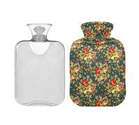 Red Floral Pink Flowers Dark Green Hot Water Bottles 2L Water Heating Pad Relief from Headaches Back Pain Menstrual Cramps