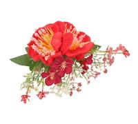 Red Floral Side Comb for Bridesmaids, Vintage Bohemian Bun Hair | Cloth and Metal Build, Easy Insert Styling, Realistic Azalea Flower, Photo-ready Weddings and Updos