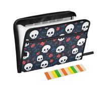 Red Floral Skull Skeleton Expanding File Folder 13 Pockets Accordion File Organiser Folders for Paperwork A4 Storage Portable Document Organiser Filing Wallet