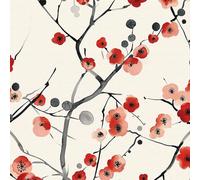 Red Floral Wallpaper, 44 x 600 cm Self Adhesive Wallpaper Red and Black Flower Tree Plum Blossom Peel and Stick Wall paper Boho Self Adhesive Furniture Wrap for Living Room,Bathroom,Drawer,Cabinets