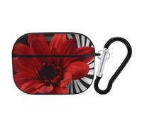 Red Flower AirPods Pro Case Cover with Keychain Ring PC Hard Shell Protective Case for AirPods Pro 2nd for Women Men Generation Easy Open Full Drop Protection Cover Black-Style