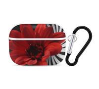 Red Flower AirPods Pro Case Cover with Keychain Ring PC Hard Shell Protective Case for AirPods Pro 2nd for Women Men Generation Easy Open Full Drop Protection Cover White-Style