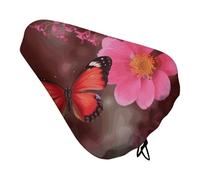 Red Flower and Butterfly Bike Seat Rain Cover Waterproof Dustproof Bikes Saddle Cushion Soft Bicycle Seat Pad Covers with Drawstring for Men Women