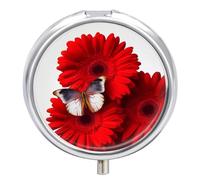 Red Flower and Butterfly Pill Box Cute Medicine Organizer Travel Pillbox Waterproof Portable Pill Container Holder to Hold Vitamins Medication Fish Oil and Supplements