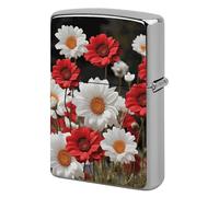 Red Flower and Daisy Lighter Case Metal Protective Cover with Double-Sided Art Design, Cool Lighters Pouch Shockproof Lighter Cover for Men Women Gifts, Lighters Not Included