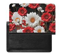 Red Flower And Daisy Passport Holder with 3 Card Slots, Portable PU Leather Travel Wallet, Slim Protective Cover for Passport, ID, Credit Cards