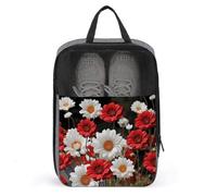 Red Flower And Daisy Shoe Bag Waterproof & Breathable Shoe Pouch for Travel, Portable Carry Case for Sports Sneakers, Gym, Vacation