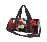 Red Flower And White Daisy Duffle Bag With Shoes Compartment And Adjustable Strap,Foldable Travel Duffel Bags For Men Women,Waterproof Duffel Bags, Black, One Size