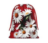 Red Flower and White Daisy Print Drawstring Gift Bags For Christmas,Holiday,Wedding,Birthday Gift Wrapping Bag S