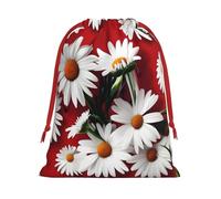Red Flower and White Daisy Print Drawstring Gift Bags For Christmas,Holiday,Wedding,Birthday Gift Wrapping Bag S