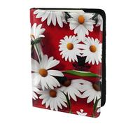 Red Flower and White Daisy print Leather Card Case Travel Accessories Passport Holder Cover Wallet for Women Men, Black, One Size