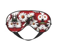 Red Flower and White Daisy Print Soft Eye Mask - Adjustable Strap, Elastic Nighttime Shade for Meditation, Travel, and Yoga