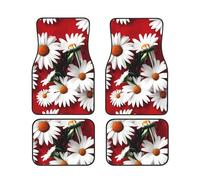 Red Flower and White Daisy Print Vehicle Accessories Foot Mat Set 4 Pieces Floor Mats Protection Vans Sedans Trucks
