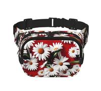 Red Flower and White Daisy Print Versatile Square Double Layer Waist Bag Trendy for Men and Women daily use Bag, Black, One Size