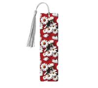 Red Flower and White Daisy Printing Fashion Wooden Bookmarks 5 Pieces,Rectangle Bookmarks for Adult Perfect for Graduation Gifts