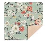 Red Flower and Whites Light Green Cute Foldable Baby Gym & Activity Mat for Floor Water Resistant Padded Play Mat for Babies Infants Toddlers, 50'' x 50''