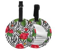 Red Flower Animal Zebra,Luggage Tags Pu Leather Name Tag Travel Suitcase Identifier ID Tags Durable Baggage Label 2 pcs
