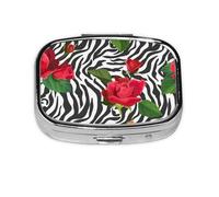 Red Flower Animal Zebra,Meta Pill Box 2 Compartment Medicine Case,Portable Organizer