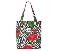 Red Flower Animal Zebra,Reusable Grocery Bags Shopping Tote Bags Large Capacity Canvas Shoulder bag