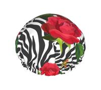 Red Flower Animal Zebra,Shower Cap Nightcap Double Layer Waterproof Elastic Bath Cap Reusable Hair Cap