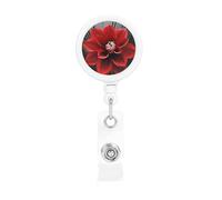 Red Flower Badge Reel Retractable Badge Holder with Keychain Funny ID Clips for Badges Lightweight Plastic Name Card Holders for Nurses Office Teacher