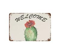RED FLOWER Cactus Metal Tin Sign Cacti Decor Bathroom Wall Art Southwestern Green Plant for Bedroom Living Room Kitchen Home Decorations Tropical Succulent Botanical Artworks 5.5×8 inch