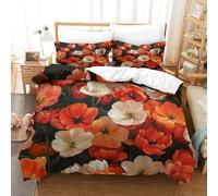 Red Flower Duvet Cover Set 3D Printed Art Quilt Cover with 2 Pillow Cases Bedding Set Soft Easy Care with Zipper Closure 3 Pcs for Boys Girls Kids Youth Teens Super King（260x220cm）