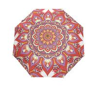 Red Flower Ethnic Artistic Umbrella Windproof Automatic Foldable Umbrells Auto Open Close for Men Women Kids