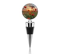 Red Flower Field in Sunset Wine Stopper Zinc Alloy Beverage Bottle Stopper Reusable Leak Proof Wine Cork Cute Champagne Saver Decorative Bottle Sealer Plug Gift for Men Women