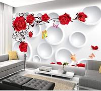 Red Flower Geometric Circle Butterfly 3D Wallpaper Luxury Home Dining Decor Paste Sofa Living Room The Wall for Bedroom Mural-350cm×256cm