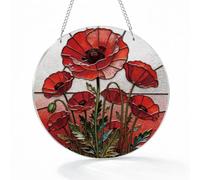 Red Flower Hanging Suncatcher, Red Poppy Acrylic Window Decor, All Seasons Home Decorations, Christmas Mother's Day Birthday Gifts for Women Men Lovers Wife Girlfriend Mom Nana