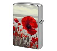 Red Flower Lighter Case Pouch Double-Sided Metal Lighter Sleeve Scratch & Drop Resistant Lighters Protector Fits Standard Kerosene Lighters Pocket Protective Cover for Camping Party