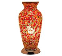 Red Flower Mosaic Glass Vintage Vase Table Lamp 38cm | Chrome Base | 1 x ES E27 Bulb Required (Not Included) | Study - Bedroom - Lounge | Desk Light