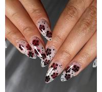 Red Flower Nails Art Stickers Press on Quick Application 24pcs Daily Fingernails Black Red Floral Faux
