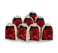 Red Flower on Black Bunches Pocket Cotton And Hemp with Drawstring 8 Pieces Reusable Gift Bags Jewelry Pouch for Wedding DIY Craft Party (4.9 X 6.7 Inch)